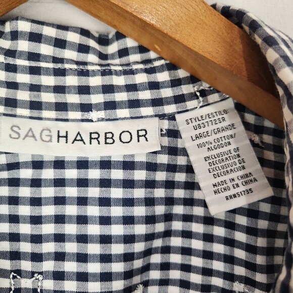 Button Up Cottage Shirt Women's L Sag Harbor Black White Gingham Short Sleeve - Picture 8 of 9